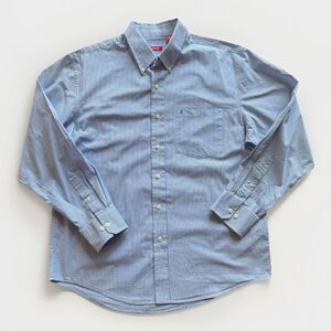 IZOD Button Down Shirt Mens Blue Stripe Long Sleeve Cotton Size Large